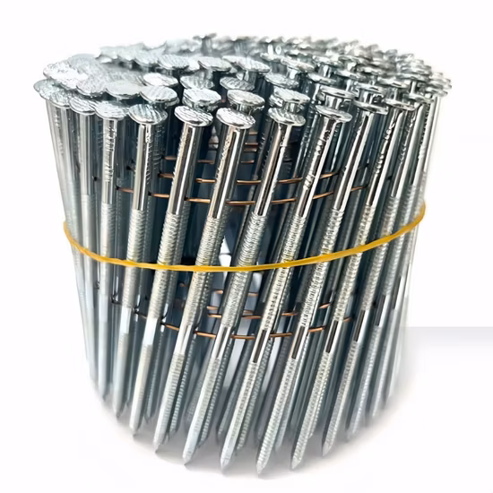Galvanizado amarillo de alta calidad de 15 grados liso/retorcido//tornillo/bobina de alambre de vástago en espiral para techos/bobina de clavos/tira de clavos/clavo de marco/clavo de paleta para la construcción